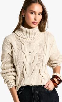 Chunky Cable Gebreide Coltrui Oversized Trui, Stone - L