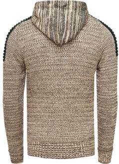 Chunky contrasterende hoodie met 1/2 rits Camel - L