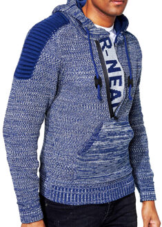 Chunky contrasterende hoodie met 1/2 rits - maat Blauw