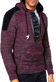 Chunky contrasterende hoodie met 1/2 rits - maat M Rood