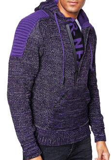 Chunky contrasterende hoodie met 1/2 rits Paars