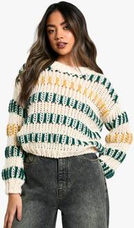 Chunky Contrasterende Streep Gebreide Trui, Cream