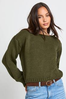 Chunky Gebreide Boxy Trui, Olive - M