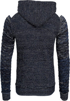 Chunky gebreide jas met capuchon met volledige rits Marineblauw - S