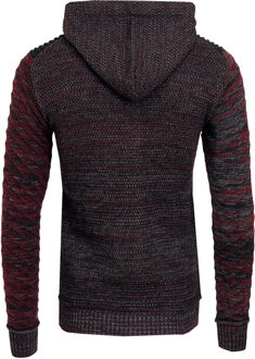 Chunky gebreide jas met capuchon met volledige rits Rood - S