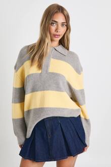 Chunky Gebreide Oversized Trui Met Kraag En Knoopsluiting, Yellow
