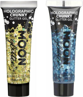 Chunky Glittergel set - voor lichaam en gezicht - goud en blauw