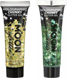 Chunky Glittergel set - voor lichaam en gezicht - goud en groen