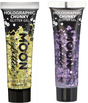 Chunky Glittergel set - voor lichaam en gezicht - goud en paars