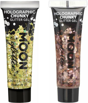 Chunky Glittergel set - voor lichaam en gezicht - goud en rose goud