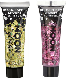 Chunky Glittergel set - voor lichaam en gezicht - goud en roze