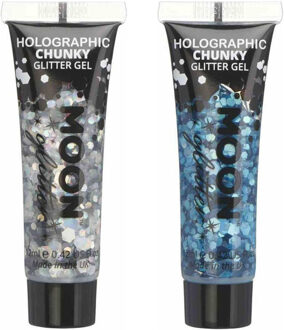 Chunky Glittergel set - voor lichaam en gezicht - zilver en blauw