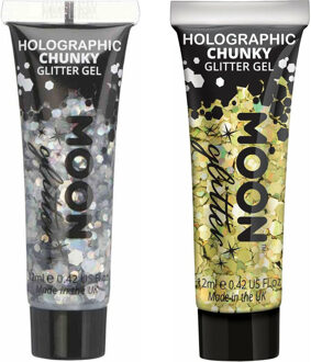 Chunky Glittergel set - voor lichaam en gezicht - zilver en goud