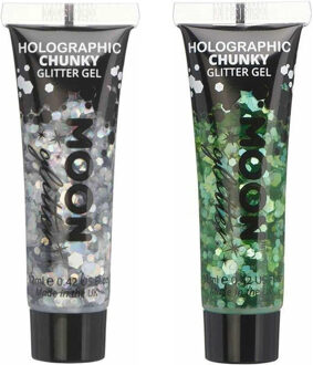 Chunky Glittergel set - voor lichaam en gezicht - zilver en groen
