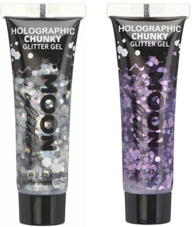 Chunky Glittergel set - voor lichaam en gezicht - zilver en paars