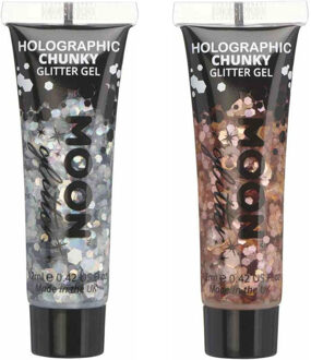 Chunky Glittergel set - voor lichaam en gezicht - zilver en rose goud