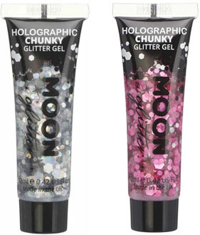 Chunky Glittergel set - voor lichaam en gezicht - zilver en roze