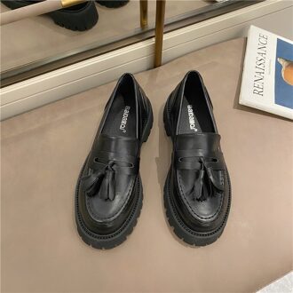 Chunky Hak Platform Loafers Vrouwen Britse Stijl Kwastje Hoge Hakken Vrouwen Pompen Zwart Punk Y2K Goth Schoenen Vrouwen 35