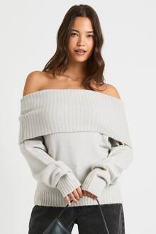 Chunky Knit Bardot Gebreide Trui, Grey - L