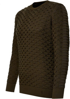 Chunky patroon effen kleur trui met ronde hals Kaki - S
