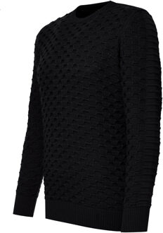 Chunky patroon effen kleur trui met ronde hals Zwart - XL