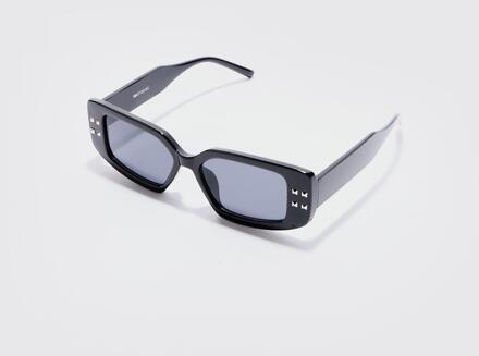 Chunky Rectangle Sunglasses With In Black, Black - ONE SIZE