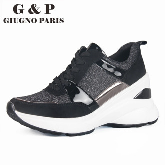 Chunky sneakers platform 2020 fashion shoes wedge 8 cm platform high black bling thick soled sneakers with brand design big size