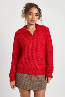 Chunky Stitch Gebreide Trui Met Kraag, Red - L