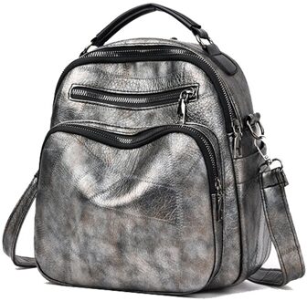 Chuwanglin Multifunctionele Lederen Rugzak Vrouwen Mode Schooltassen Boekentas Casual Schouder Vrouwelijke Rugzakken Mochila B91609 Grijs