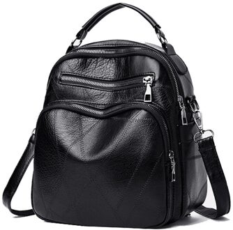 Chuwanglin Multifunctionele Lederen Rugzak Vrouwen Mode Schooltassen Boekentas Casual Schouder Vrouwelijke Rugzakken Mochila B91609 zwart