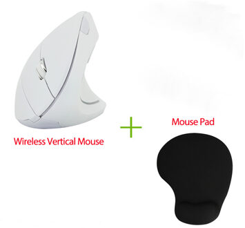 CHUYI Draadloze Ergonomische Verticale Muis 1600 DPI Optische USB Computer Gaming Muis Laptop Muizen Mause Met Mousepad Voor Gamer PC wit met pad
