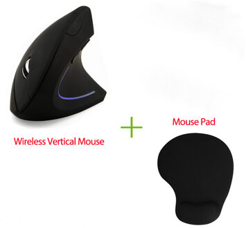 CHUYI Draadloze Ergonomische Verticale Muis 1600 DPI Optische USB Computer Gaming Muis Laptop Muizen Mause Met Mousepad Voor Gamer PC zwart met pad