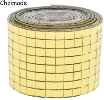 Chzimade 1M Zelfklevende Vierkante Glazen Real Glas Spiegels Mozaïek Tegels Voor Muur Stickers Diy Decoratieve Handgemaakte Thuis decoratie goud
