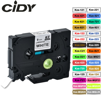 CIDY tze221 9mm Compatible laminated tze 221 Black on white Label Tape tze-221 tz-221 for brother p-touch printer tze-121