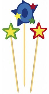 Cijfer 0 prikker kaars met sterren Multi