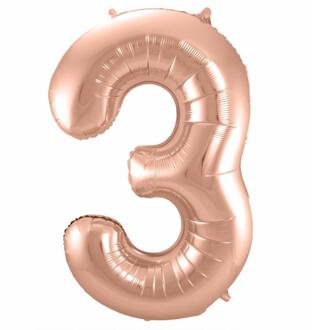 Cijfer 3 Rose Gold Helium 86 Cm Goudkleurig