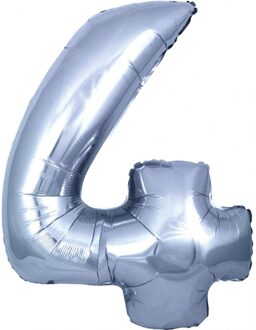 Cijfer 4 ballon - zilver - 100 cm - verjaardag leeftijd ballonnen - folieballon
