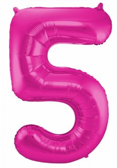 Cijfer 5 ballon roze 86 cm
