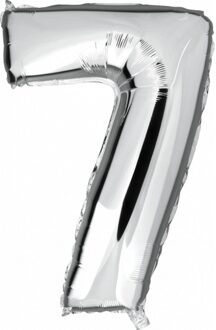Cijfer 7 ballon - zilver - 100 cm - verjaardag leeftijd ballonnen - folieballon