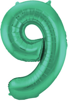 Cijfer 9 Mat groen Helium 86cm