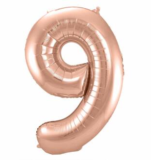 Cijfer 9 Rose Gold Helium 86 Cm Goudkleurig