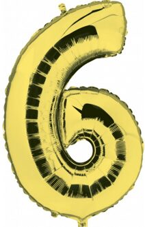 Cijfer ballon 6 - goudkleurig - leeftijd - 7e jaar - folie ballonnen - verjaardag en jubileum versie