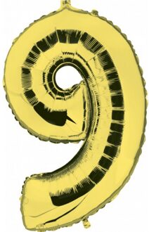 Cijfer ballon 9 - goudkleurig - leeftijd - 7e jaar - folie ballonnen - verjaardag en jubileum versie