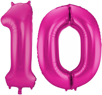 Cijfer ballonnen opblaas - Verjaardag versiering 10 jaar - 85 cm roze