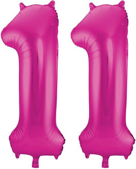 Cijfer ballonnen opblaas - Verjaardag versiering 11 jaar - 85 cm roze