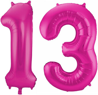 Cijfer ballonnen opblaas - Verjaardag versiering 13 jaar - 85 cm roze