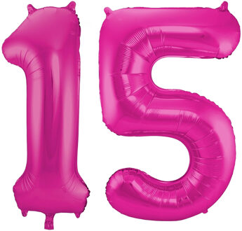 Cijfer ballonnen opblaas - Verjaardag versiering 15 jaar - 85 cm roze