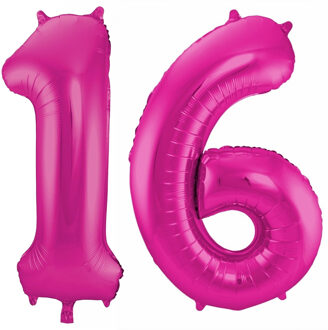 Cijfer ballonnen opblaas - Verjaardag versiering 16 jaar - 85 cm roze