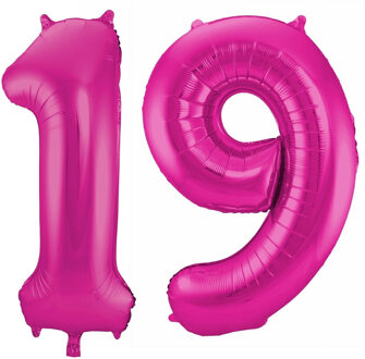 Cijfer ballonnen opblaas - Verjaardag versiering 19 jaar - 85 cm roze