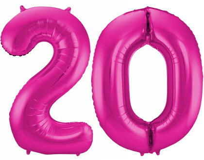 Cijfer ballonnen opblaas - Verjaardag versiering 20 jaar - 85 cm roze